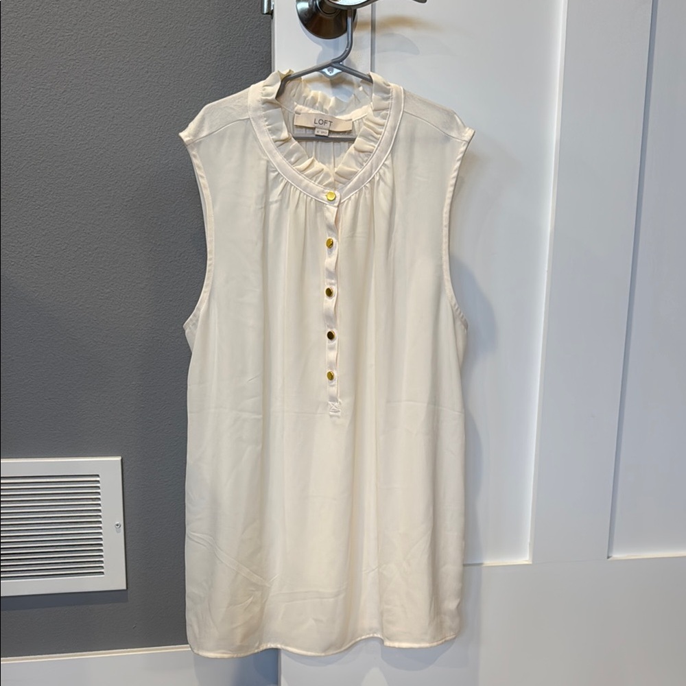 LOFT Mixed Media Ruffle Neck Sleeveless Shell